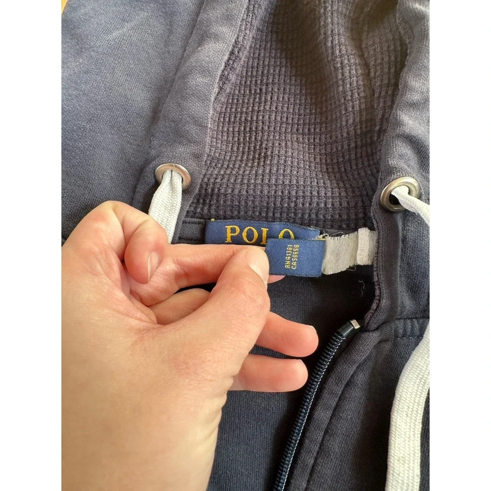 Polo‎ Ralph Lauren Sweatshirt Men's XL Navy Hoodie Full Zip Thermal Hood Pony